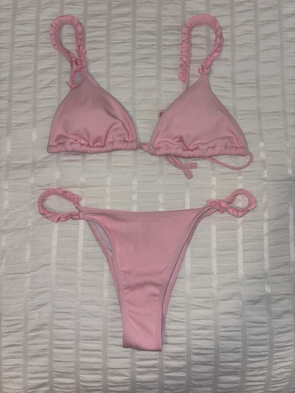pink ruffle bikini set
